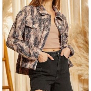 Savanna Jane Blush and Charcoal Leopard Print Corduroy Jacket